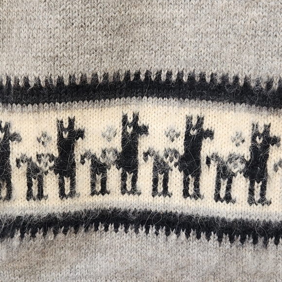 HANDMADE Women's Sweater Large Lagenlook Gray Black Wool Alpaca Knit Tunic - Picture 3 of 7